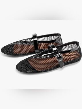 NWT A New Day Black Mesh Mary Jane Flats with Patent Strap